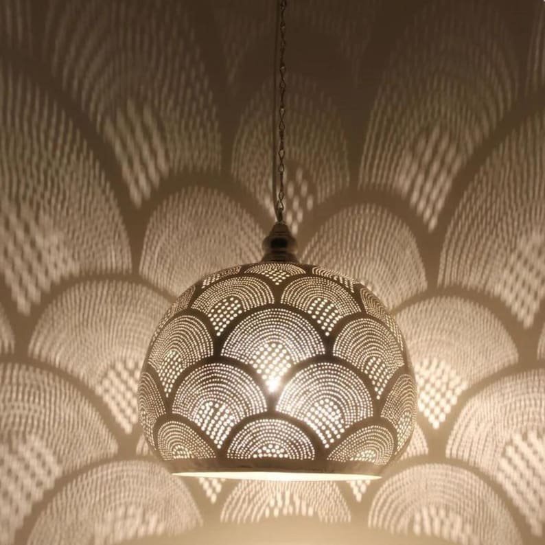 Art Deco Moroccan Brass Pendant Light Fan Pattern Shadow Lamp