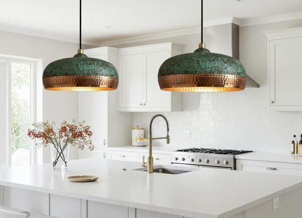 Green Patina Copper Dome Pendant Light Rustic Ceiling Lamp