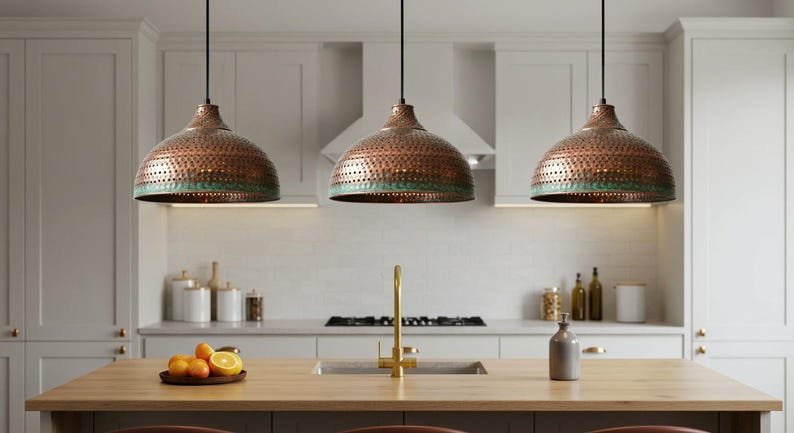 Handmade Hammered Copper Pendant Light, Moroccan Lighting, Rustic Chandelier