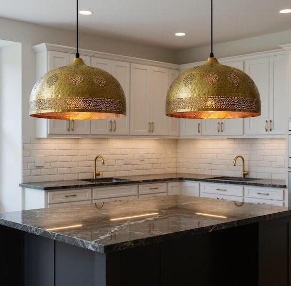 Moroccan Brass Dome Island Pendant Intricate Kitchen Lighting Fixture