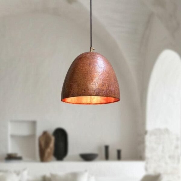 Oxidized Copper Bell Pendant Minimalist Moroccan Ceiling Light