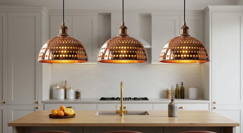 Handmade Moroccan Copper Pendant Light, Perforated Dome Ceiling Lamp
