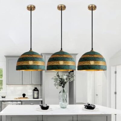 Handmade Green Patina Brass Dome Pendant Light, Rustic Kitchen Lighting