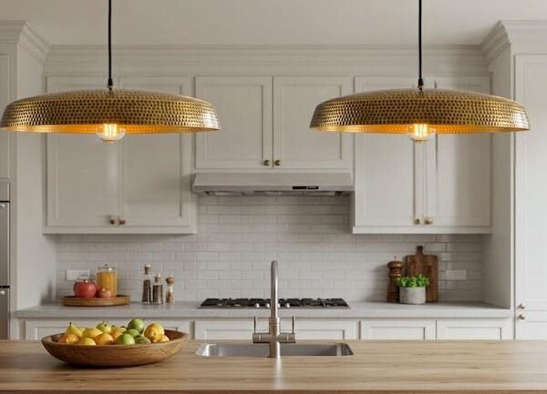 Wide Perforated Brass Pendant Rustic Moroccan Island Light