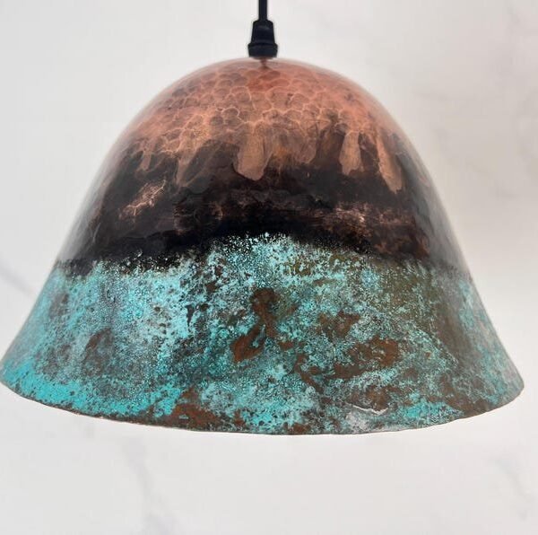 Rustic Verdigris Copper Dome Pendant Artisan Kitchen Island Light