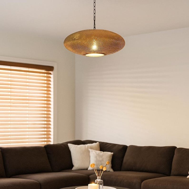Brass Disc Pendant Soft Shadow Living Room Light