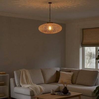 Handmade Moroccan Brass Pendant Light: Shadow Effect Boho Ceiling Lamp