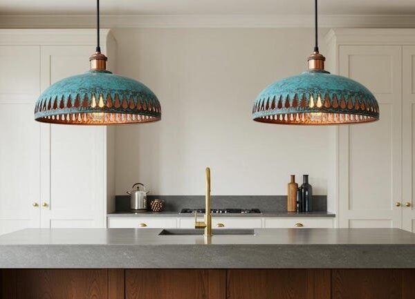 Green Patina Cutout Dome Pendant Teardrop Edge Kitchen Light