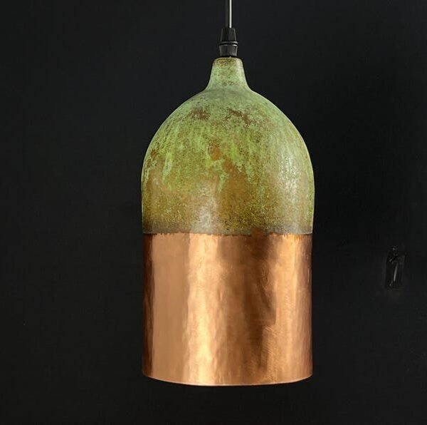 Two-Tone Green Patina Copper Pendant Modern Rustic Ceiling Light