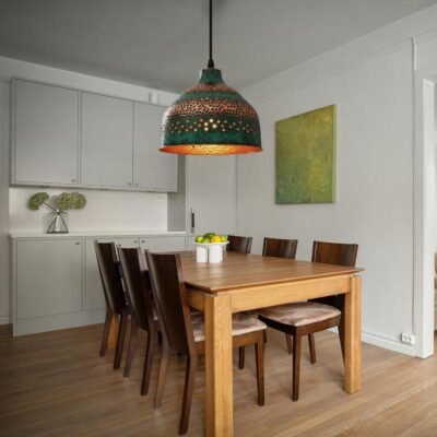 Verdigris Copper Dome Pendant Light: Rustic Farmhouse Chandelier