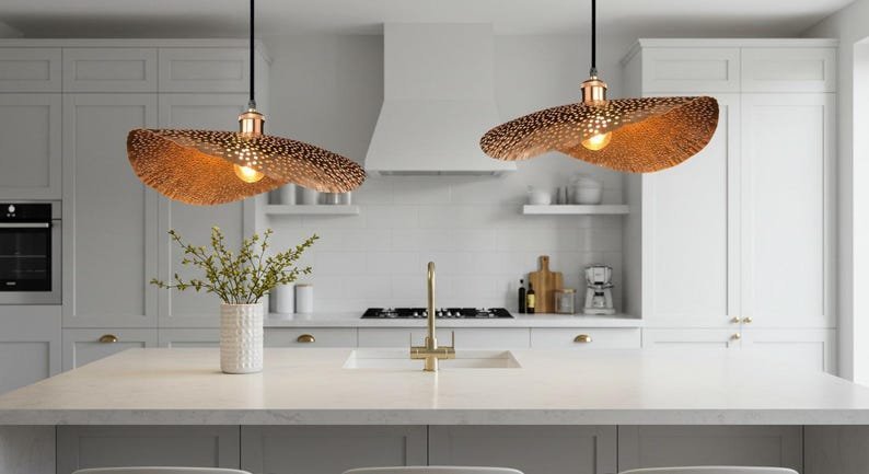 Wavy Brass Pendant Light Sculptural Perforated Ceiling Lamp