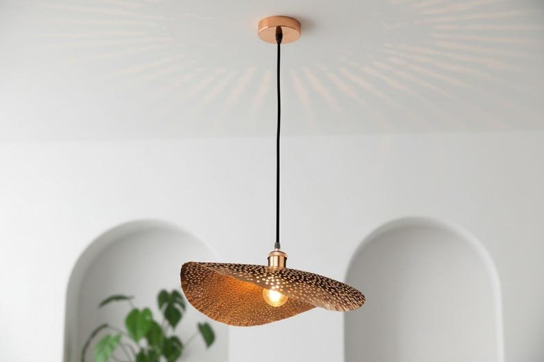 Hammered Copper Dome Pendant Light: Boho Kitchen Island Lighting