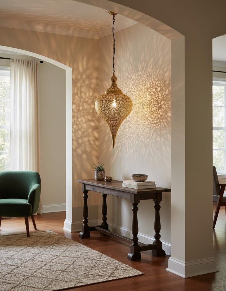 Handmade Moroccan Brass Pendant Light: Boho Ceiling Lamp