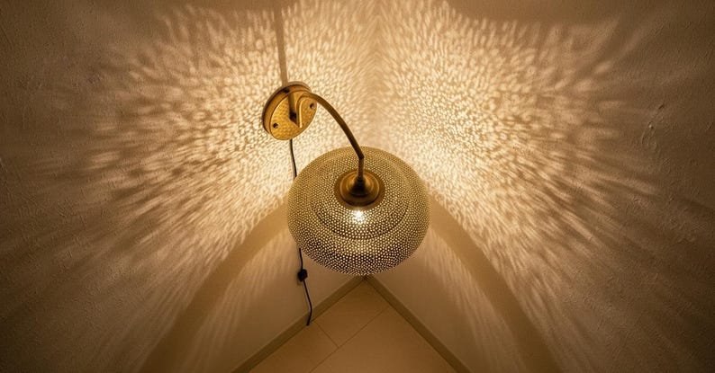 Handmade Moroccan Brass Wall Sconce: Boho Home Lighting