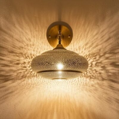Handmade Moroccan Brass Wall Sconce: Boho Home Lighting
