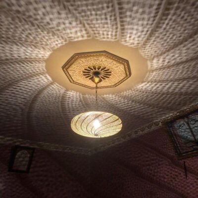 Handmade Moroccan Brass Pendant Light Fixture Rustic Farmhouse Hanging Ceiling Lamp Boho Chandelier for Kitchen, Dining Room & Entryway