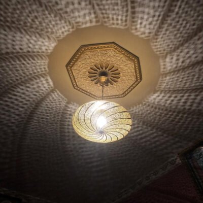 Handmade Moroccan Brass Pendant Light Fixture Rustic Farmhouse Hanging Ceiling Lamp Boho Chandelier for Kitchen, Dining Room & Entryway