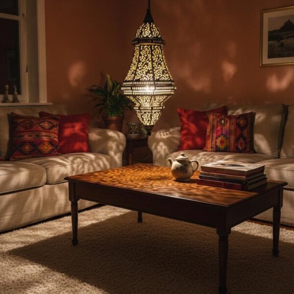 Handmade Moroccan Brass Pendant Light – Engraved Dome, Shadow Patterns