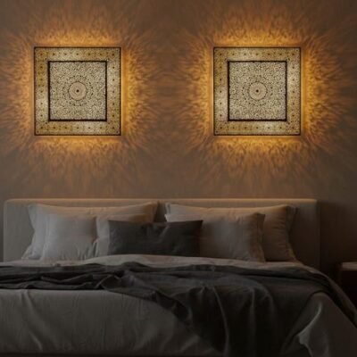 Handmade Moroccan Brass Wall Sconce, Geometric Light Fixture