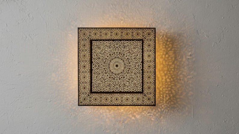 Handmade Moroccan Brass Wall Sconce, Geometric Light Fixture