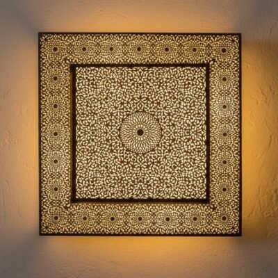 Handmade Moroccan Brass Wall Sconce, Geometric Light Fixture