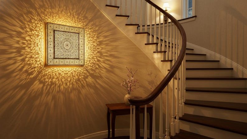 Handmade Moroccan Brass Wall Sconce, Geometric Light Fixture