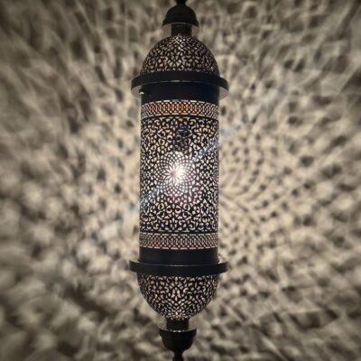 Moroccan Brass Pendant Light, Tall Hanging Lantern Fixture with Intricate Filigree Design