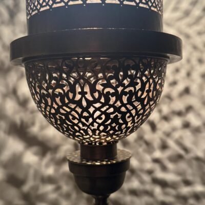 Moroccan Brass Pendant Light, Tall Hanging Lantern Fixture with Intricate Filigree Design