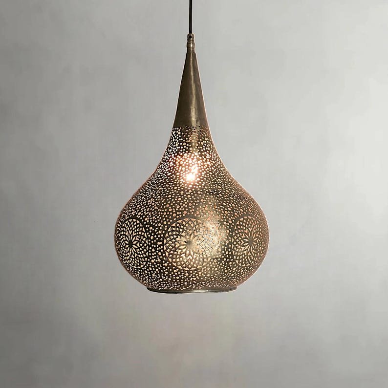 Gold Moroccan Pendant Light β Handmade Brass Teardrop Hanging Lamp Shade Gold Moroccan Pendant Light β Handmade Brass Teardrop Hanging Lamp Shade