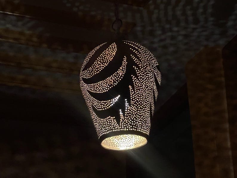 Handmade Moroccan Brass Pendant Light – Boho Hanging Chandelier, Brass Pendant Lighting, Moroccan Light Fixtures