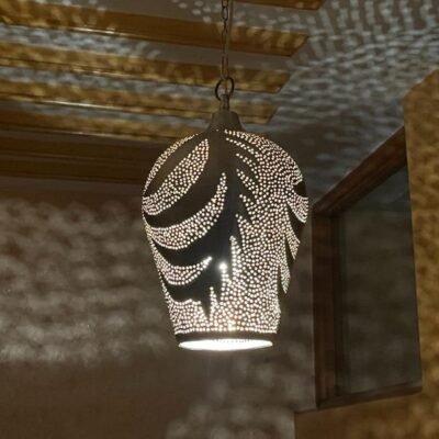 Handmade Moroccan Brass Palm Leaf Shadow Pendant Light