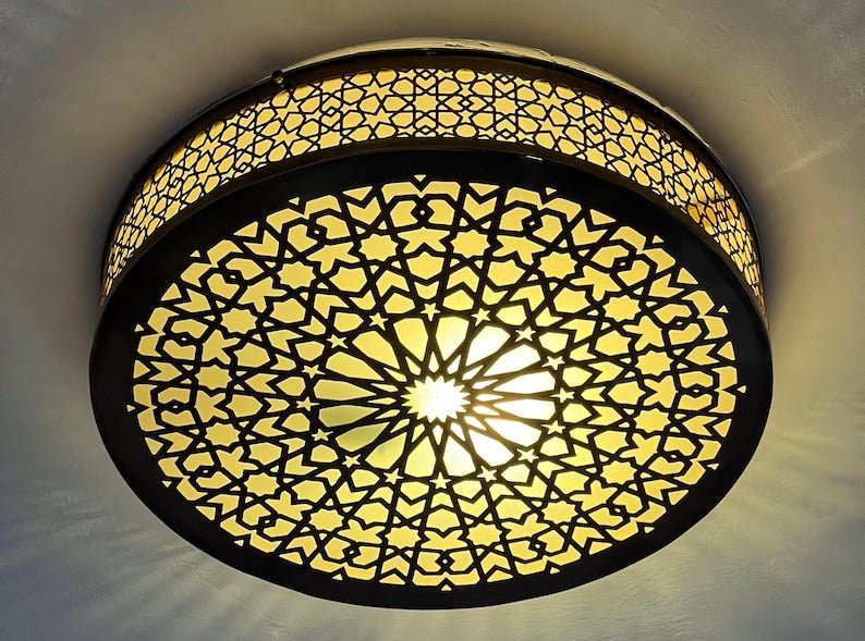 Handmade Moroccan Brass Flush Mount Ceiling Light: Boho Modern Fixture – Duty Free