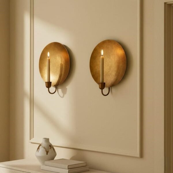 Antique Brass Disc Wall Sconce