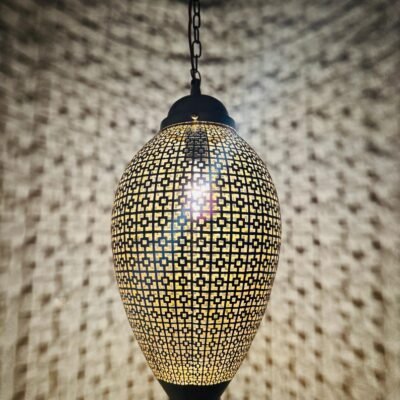 Contemporary Moroccan Sphere Light – Laser-Cut Brass Pendant with Lattice Shadow Patterns
