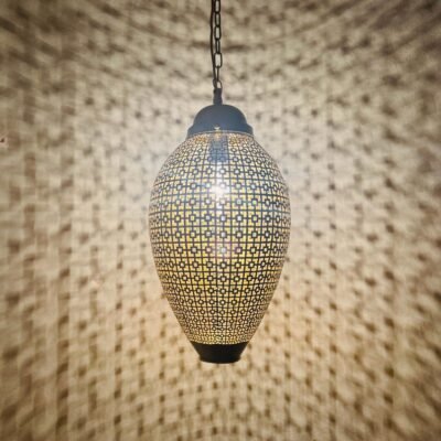 Contemporary Moroccan Sphere Light – Laser-Cut Brass Pendant with Lattice Shadow Patterns