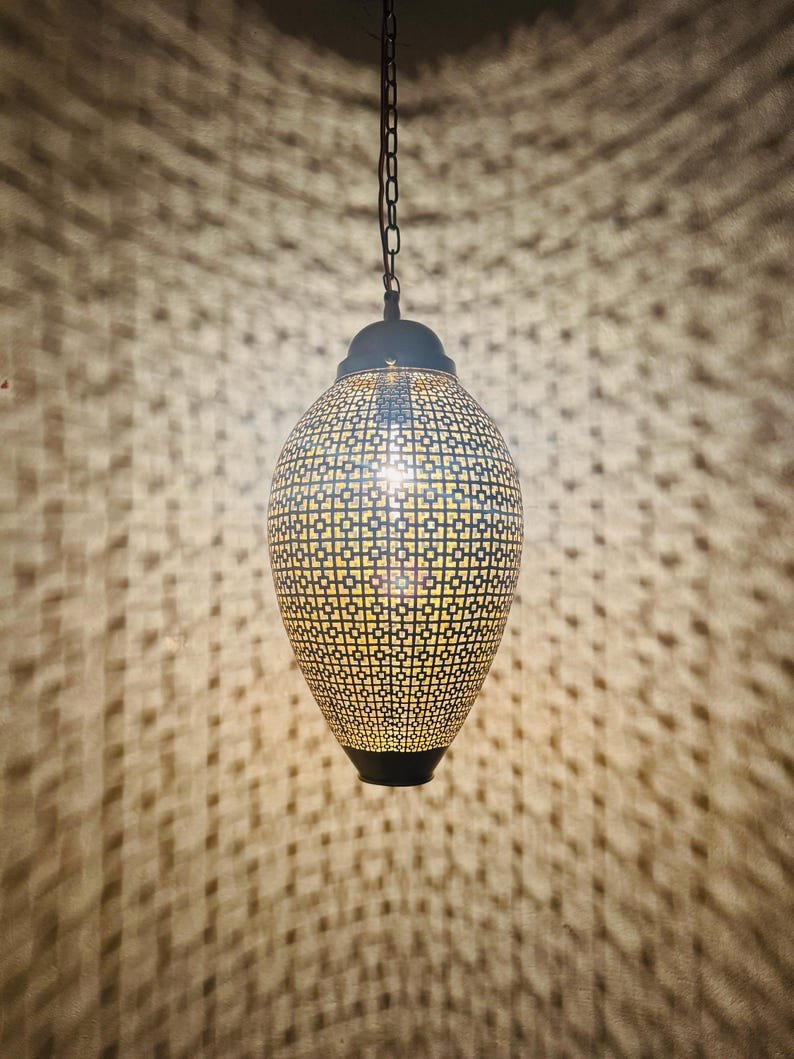 Contemporary Moroccan Sphere Light – Laser-Cut Brass Pendant with Lattice Shadow Patterns