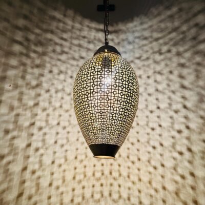 Contemporary Moroccan Sphere Light – Laser-Cut Brass Pendant with Lattice Shadow Patterns