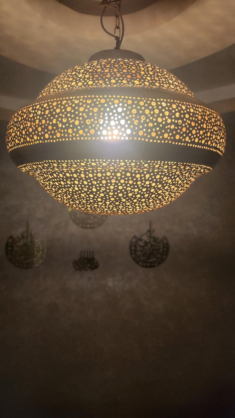 Handmade Moroccan Brass Pendant Light – Spherical Marrakesh Ceiling Lamp, Moroccan Chandelier, Arabian Lighting