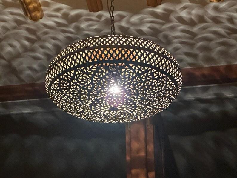 Handcrafted Brass Pendant Light • Moroccan Pierced Lamp • Boho Ceiling Fixture • Warm Shadow Effect • Handmade Metal Lighting