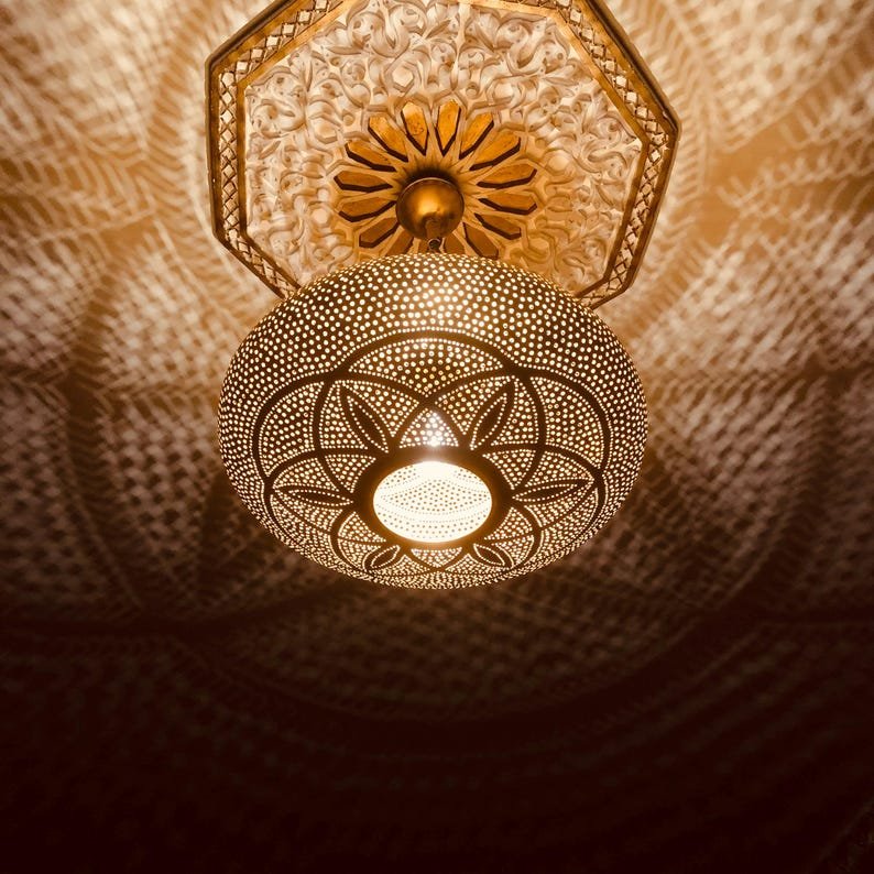 Handmade Moroccan Brass Pendant Light Fixture Rustic Farmhouse Hanging Ceiling Lamp Boho Chandelier for Kitchen, Dining Room & Entryway Handmade Moroccan Brass Pendant Light Fixture Rustic Farmhouse Hanging Ceiling Lamp Boho Chandelier for Kitchen, Dining Room & Entryway