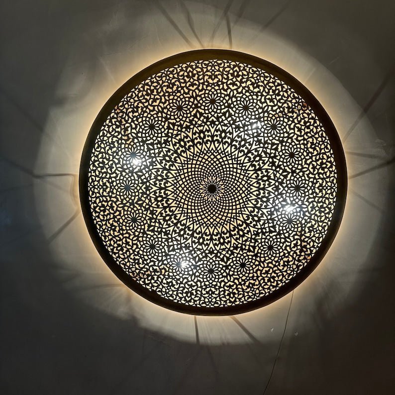 Elegant Moroccan Circle Wall Sconce, Handmade Moroccan wall light Available in Multiple Sizes for any Room, Moroccan lighting, Brass lamp