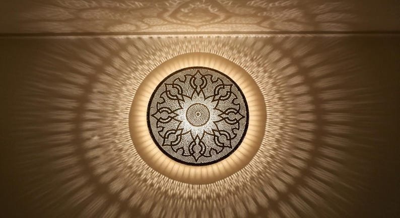 Handmade Moroccan Brass Wall Sconce: Geometric Light Decor