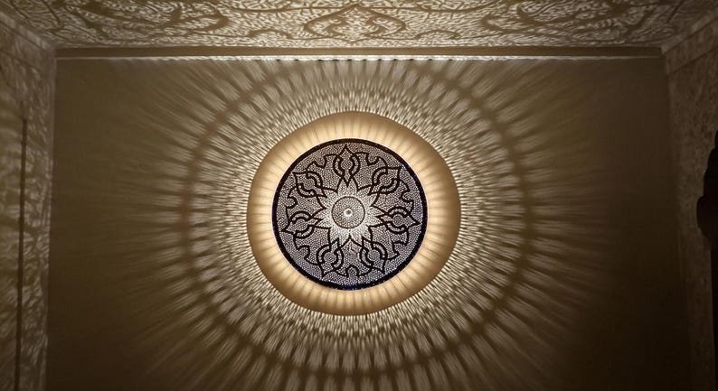 Handmade Moroccan Brass Wall Sconce: Geometric Light Decor