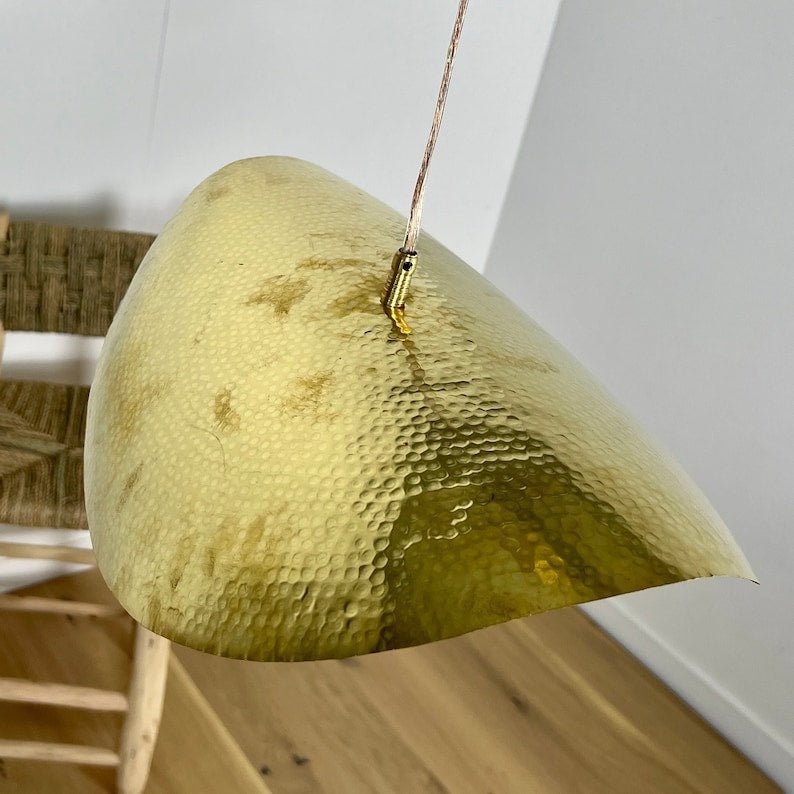 Sculptural Hammered Brass Pendant Light